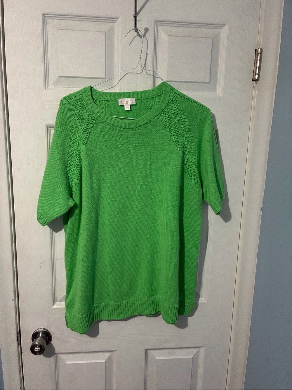 Belle by Kim Gravel Bright Green Short-Sleeve Crew Neck Sweater